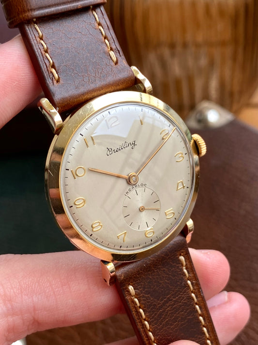 BREITLING Genève - Montre Suisse Oversize Grand Diamètre Plaqué Or - Vintage Mécanique Cal. 19 - 1950