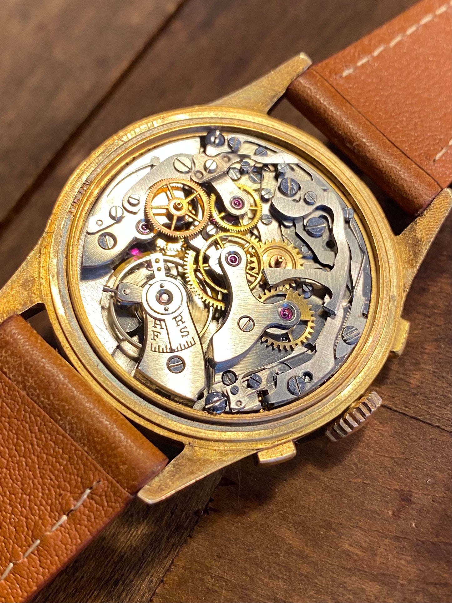 Fludo 18k Or Jaune 750/1000 Chronographe Suisse Landeron 51 Mécanique 1950