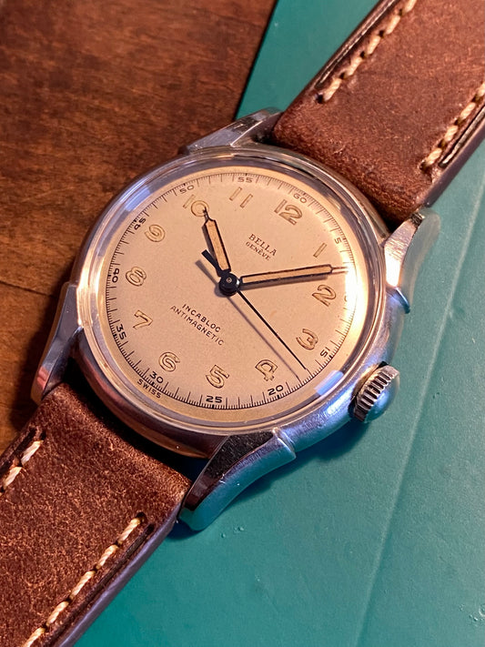 Bella Genève Montre Vintage Style Militaire Mécanique 1950