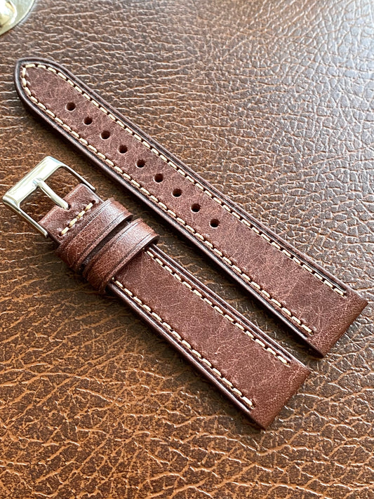 Bracelet de Montre Vintage - BORDEAUX 18mm - Cuir Véritable de Haute Qualité