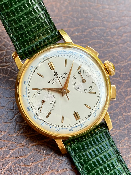 Breitling Genève Chronographe Ref.1199 - Montre Vintage Mécanique Plaqué Or - 1963