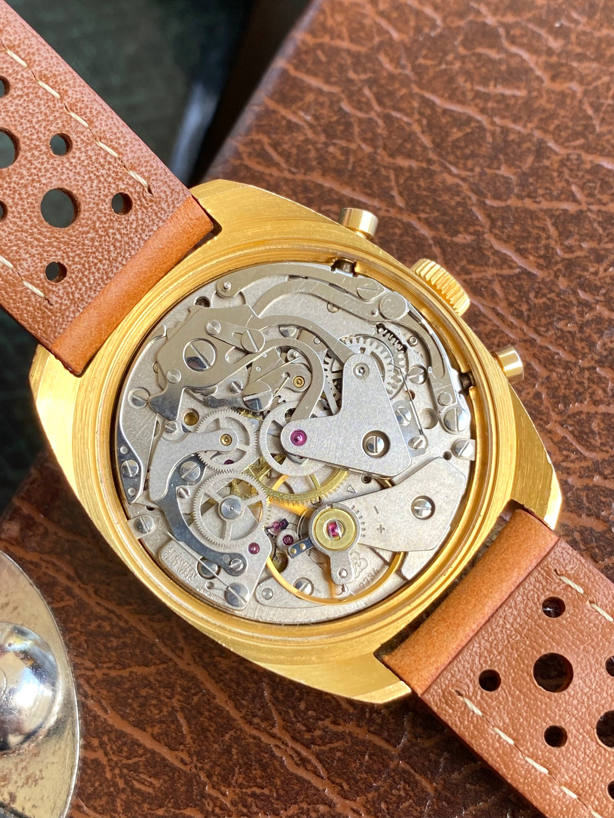 Electra Chronographe Montre Vintage Mécanique Valjoux 7734 Plaqué Or 1970