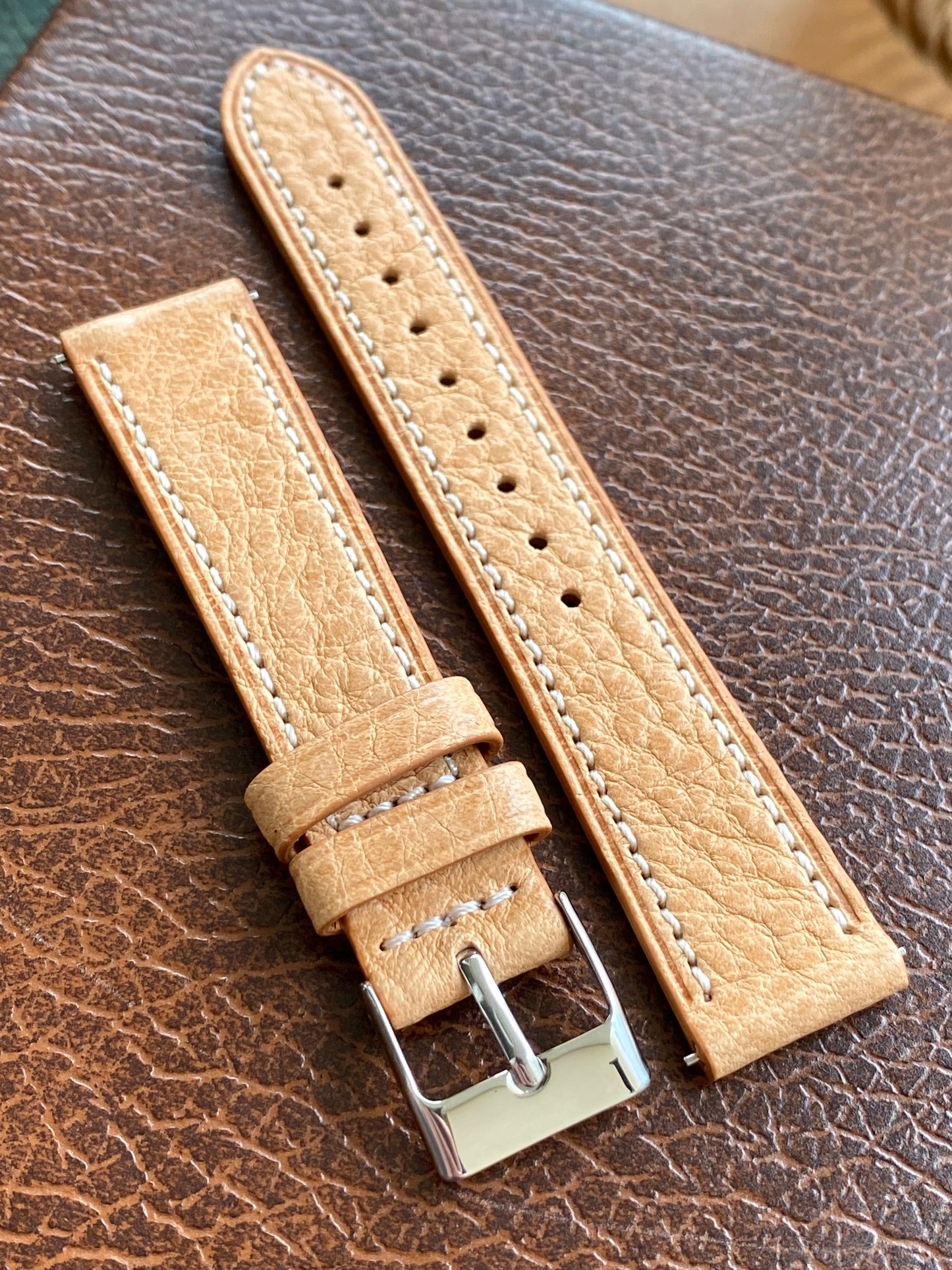 Bracelet de Montre Vintage - BEIGE 18mm - Cuir Véritable de Haute Qualité