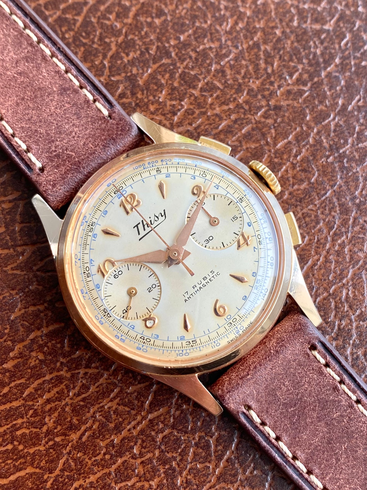 Thisy Montre Chronographe Suisse Plaqué Or Vintage Landeron 248 - 1960