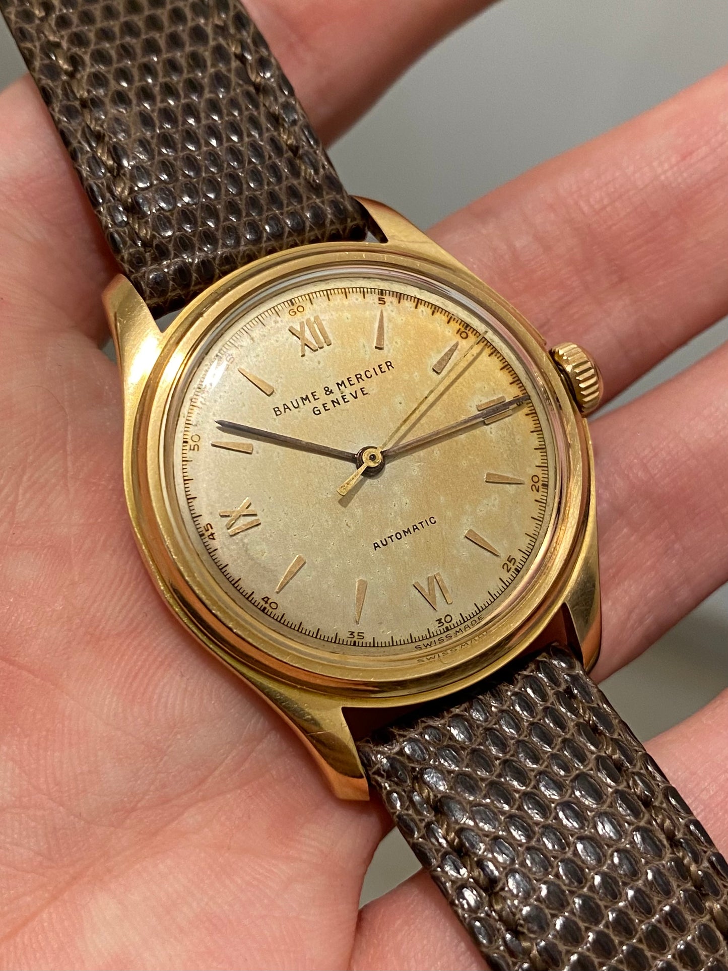 Baume & Mercier Or Rose 18k 750/1000 Bumper Automatic AS1250 Montre Vintage 1950