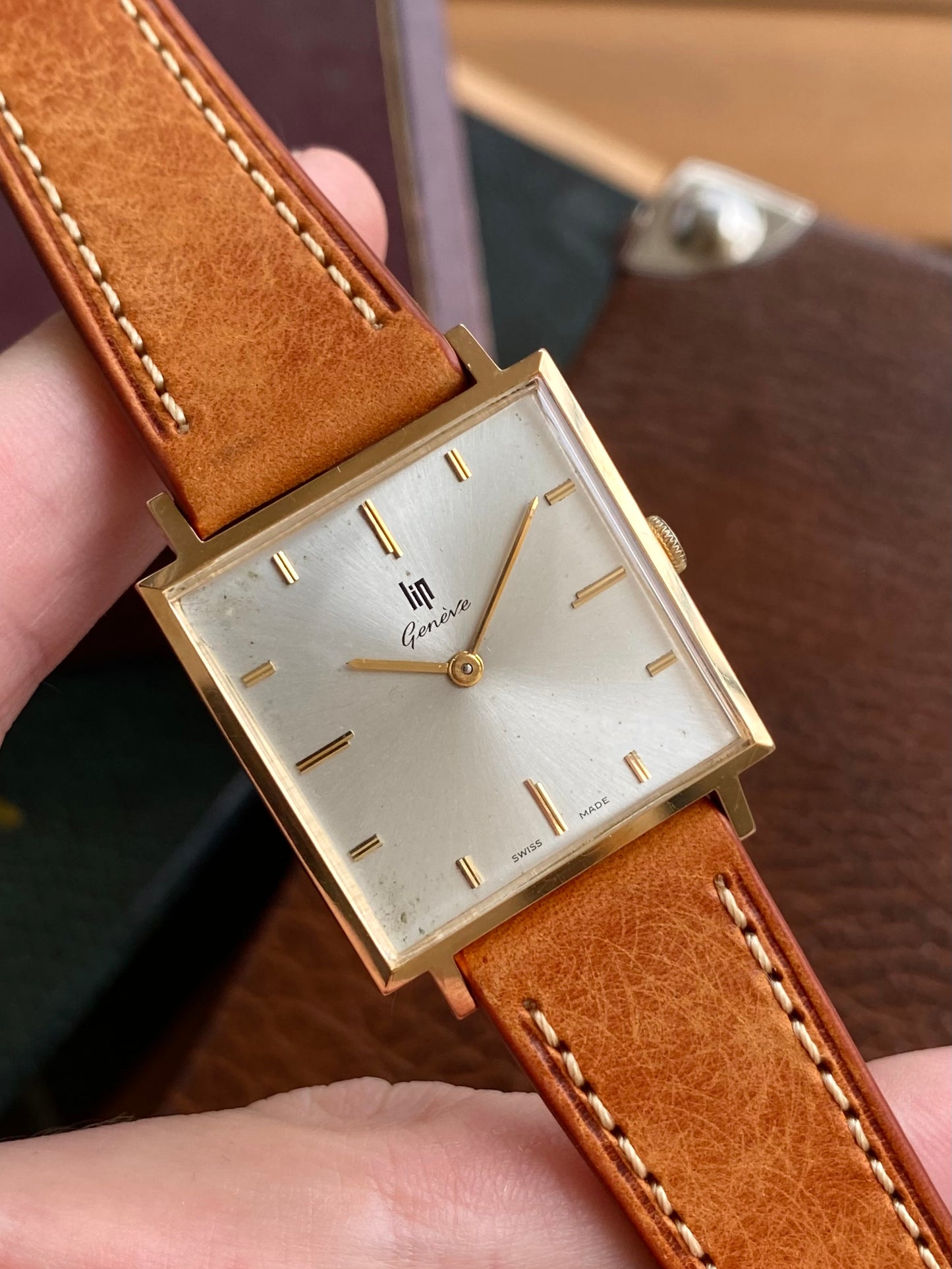 LIP Genève Or Rose 18k 750/1000 - Montre Vintage Carré Mécanique Cal.515 - 1960