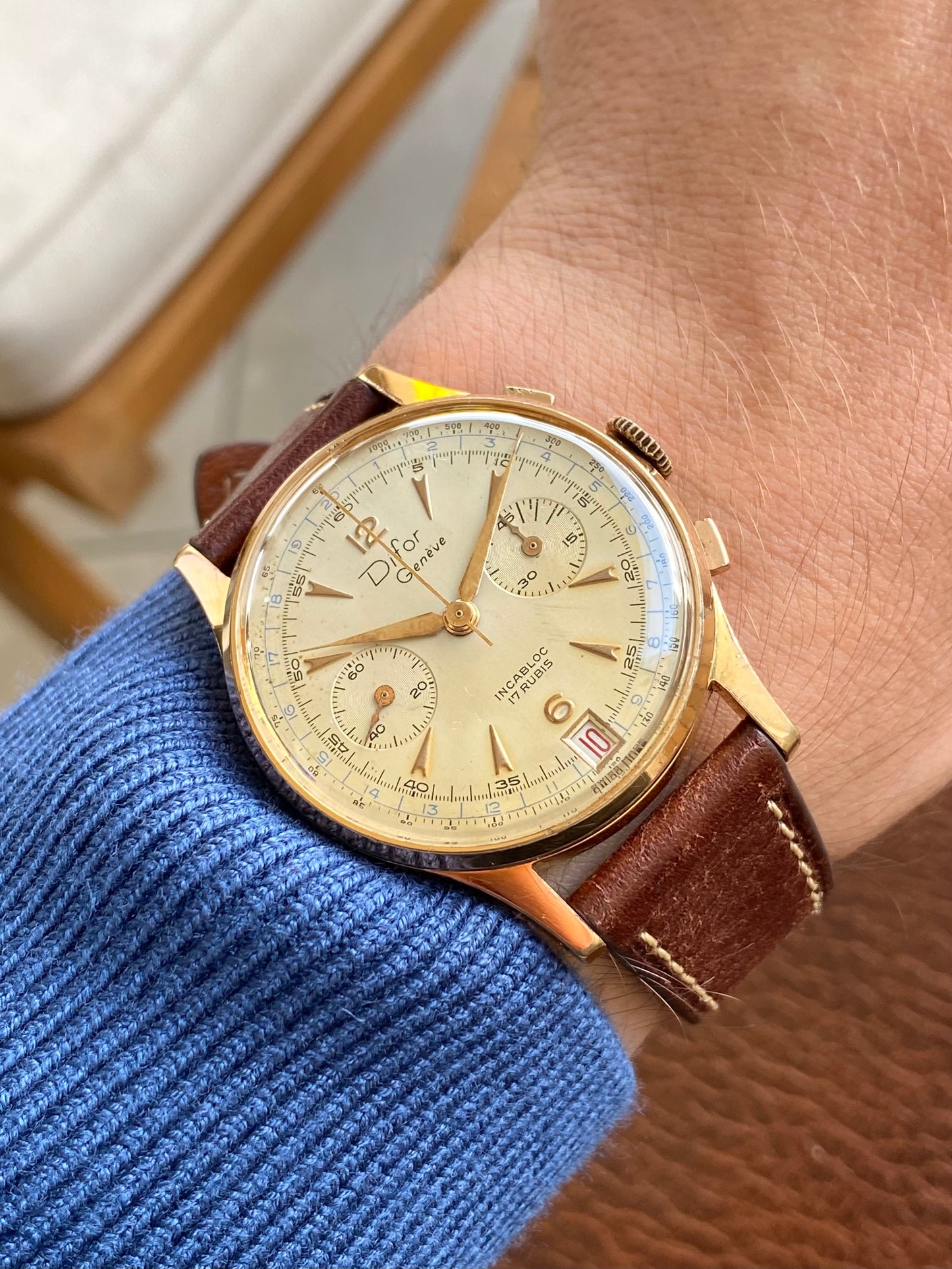 Difor Genève Chronographe Suisse Plaqué Or - Landeron 189 Date Montre Vintage Mécanique 1950