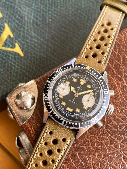 ZAL Chronographe Acier - Plongée Aviation Montre Vintage Mécanique Landeron 49 - 1960