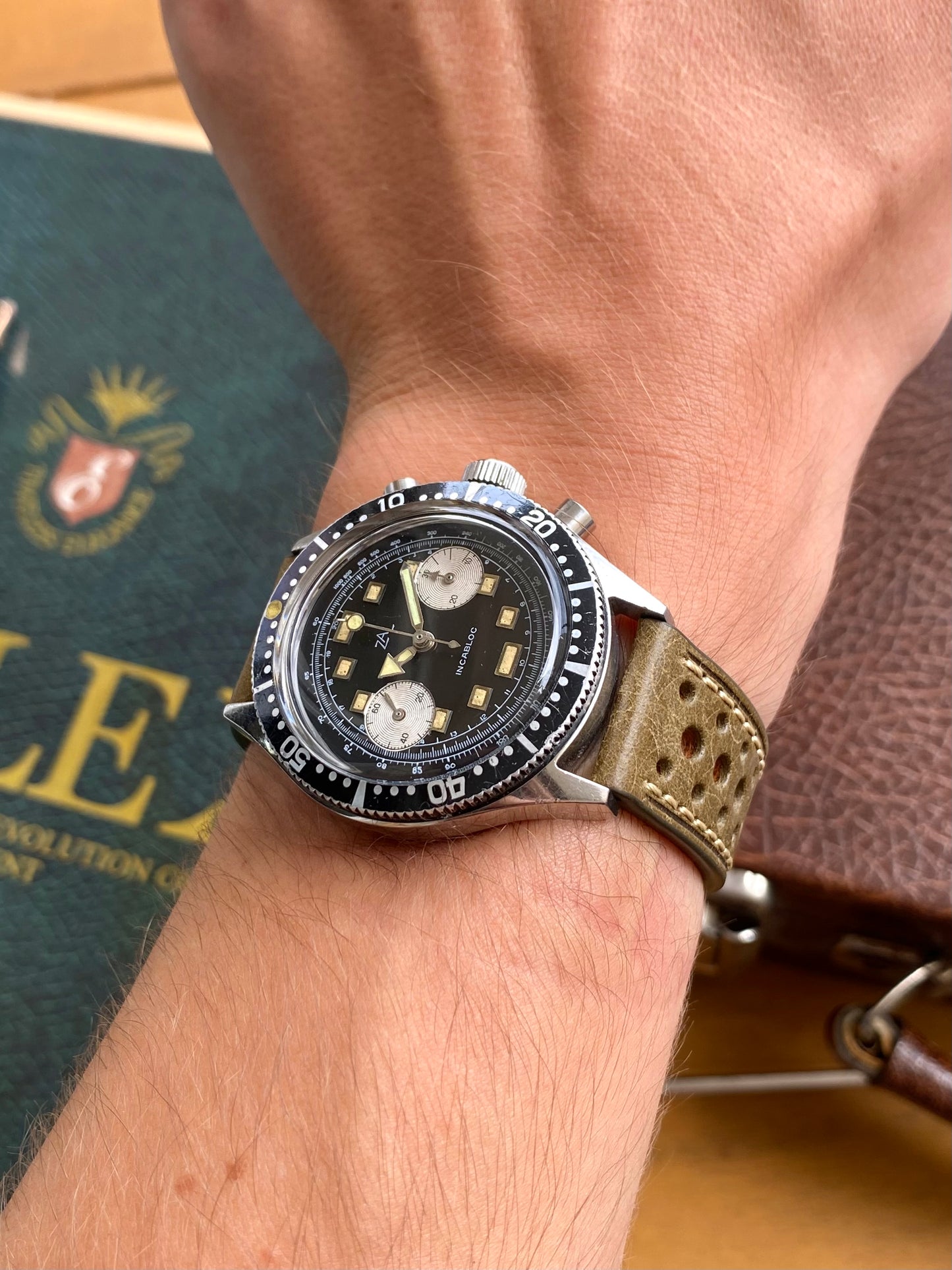 ZAL Chronographe Acier - Plongée Aviation Montre Vintage Mécanique Landeron 49 - 1960