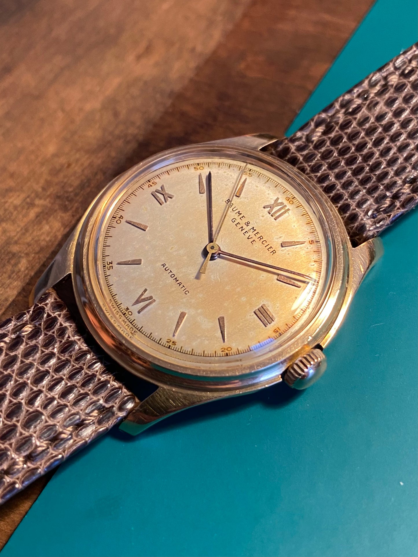 Baume & Mercier Or Rose 18k 750/1000 Bumper Automatic AS1250 Montre Vintage 1950