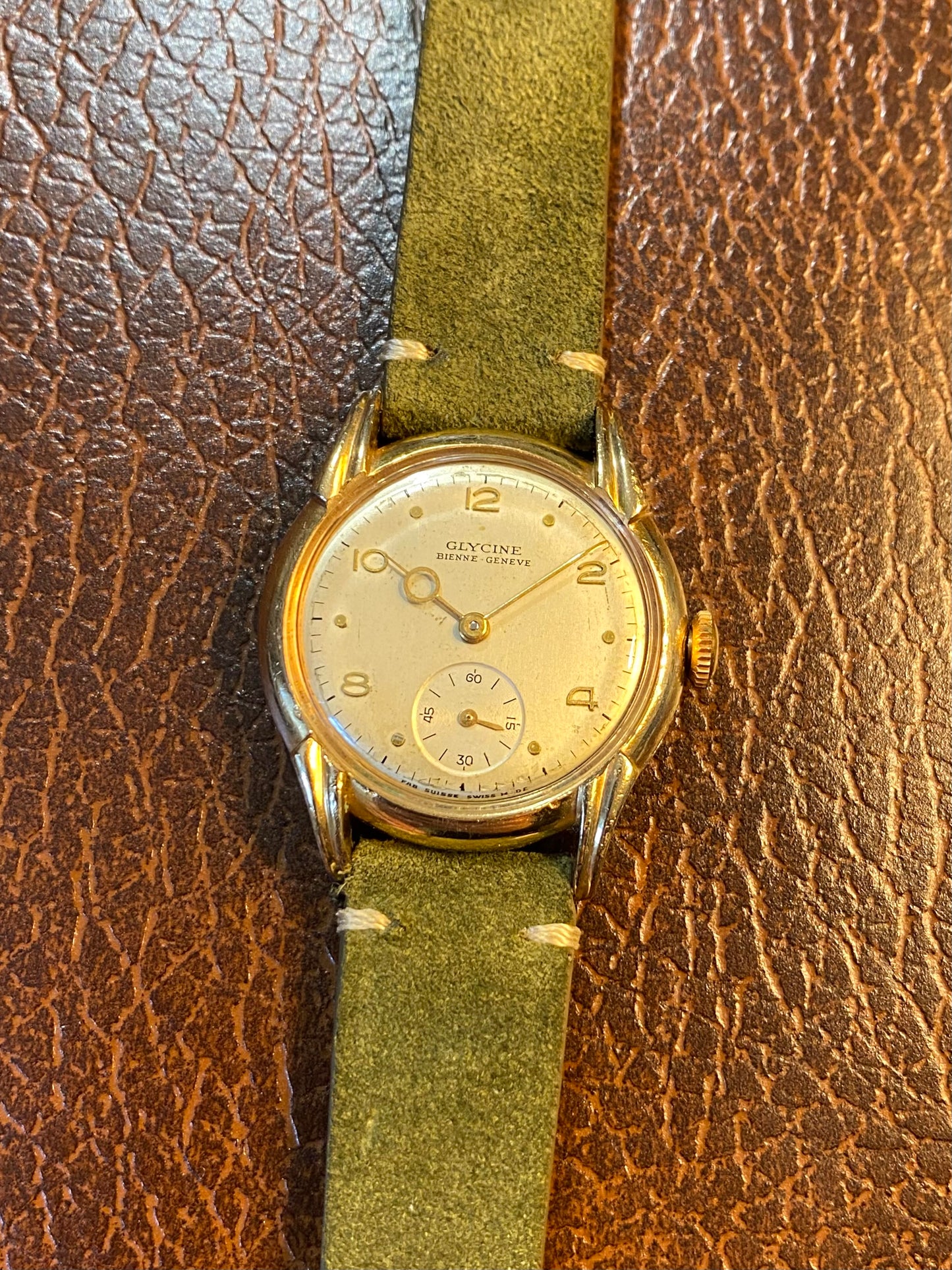 Glycine Bienne Genève Montre Vintage Mécanique Plaqué Or - Aiguilles Pontife - 1950