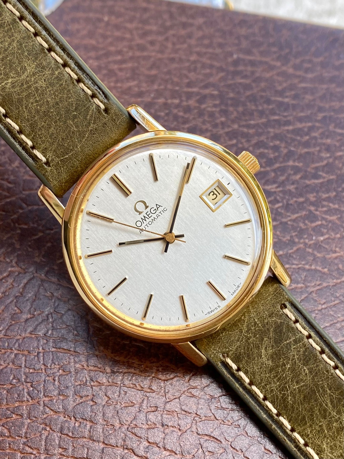 Omega Automatic Date Plaqué Or Cal.1012 Montre Vintage Mécanique 1979