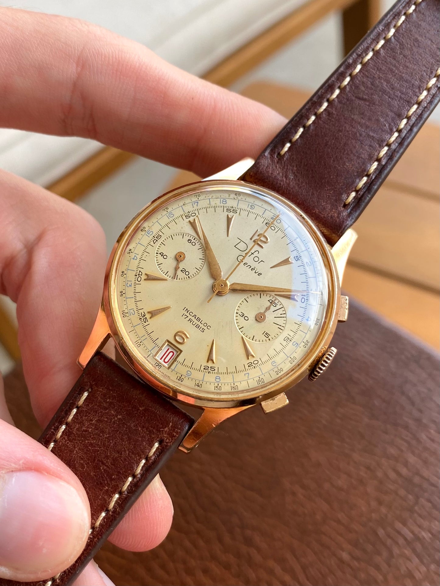 Difor Genève Chronographe Suisse Plaqué Or - Landeron 189 Date Montre Vintage Mécanique 1950