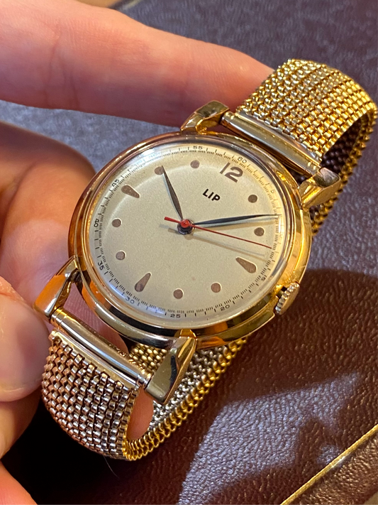 LIP Jumbo Size Montre Vintage Mécanique Plaqué Or R25 1960