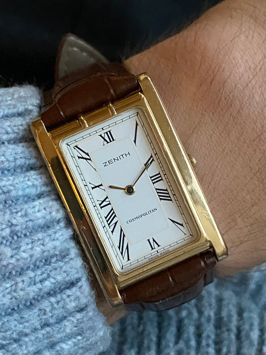 Zenith Metropolitan Tank - Montre Vintage Quartz Plaqué Or Rectangle 1980