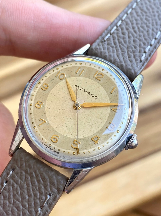 Movado Montre Vintage Mécanique Cadran Bi-Ton 1950
