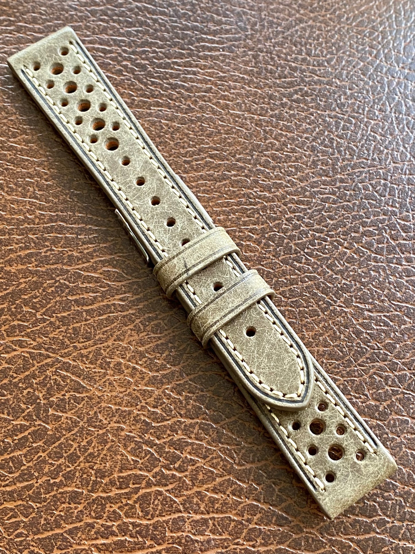Bracelet de Montre Vintage - GRIS Rallye Sport 18mm - Cuir Véritable Ajouré