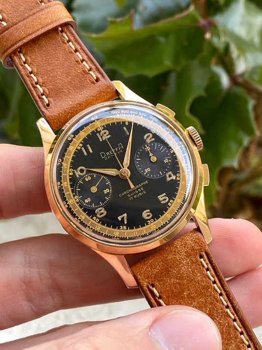 Dreffa Genève Chronographe Suisse Landeron 151 Plaqué Or Montre Vintage Mécanique 1950