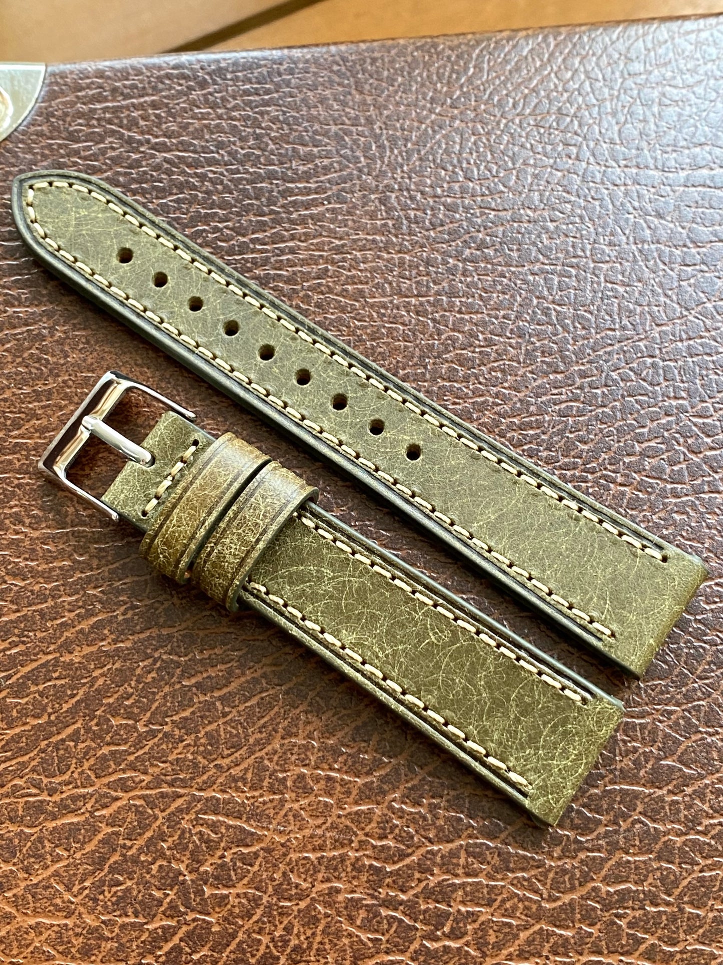 Bracelet de Montre Vintage - VERT 18mm - Cuir Véritable de Haute Qualité