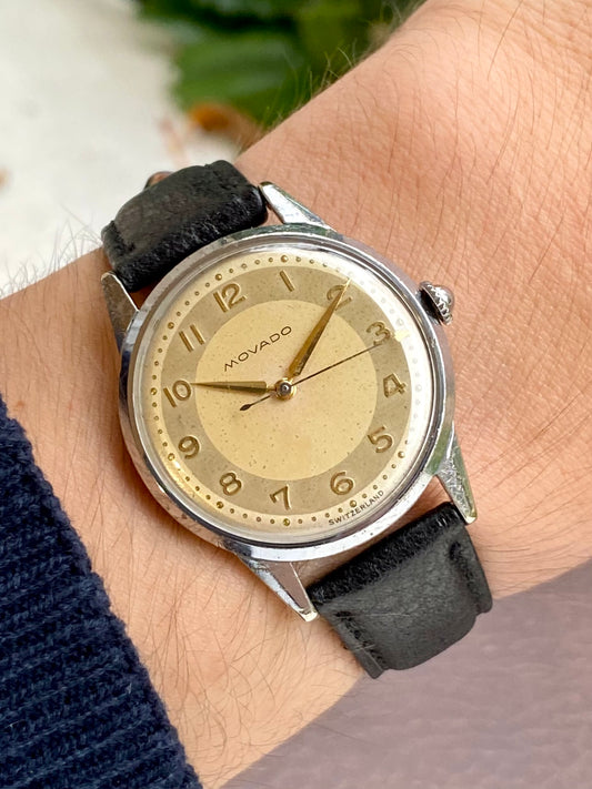 Movado Montre Vintage Mécanique Cadran Bi-Ton 1950