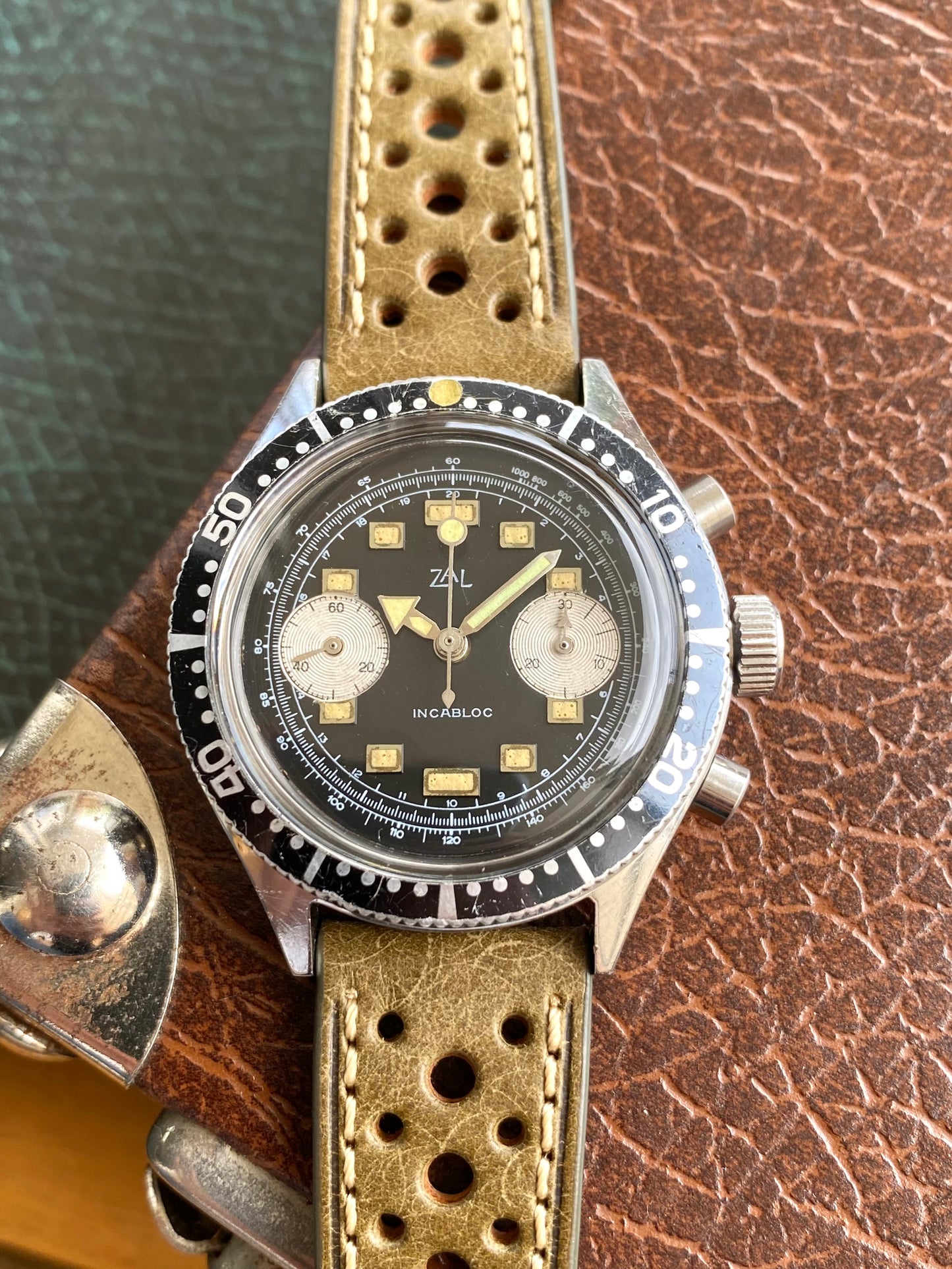 ZAL Chronographe Acier - Plongée Aviation Montre Vintage Mécanique Landeron 49 - 1960
