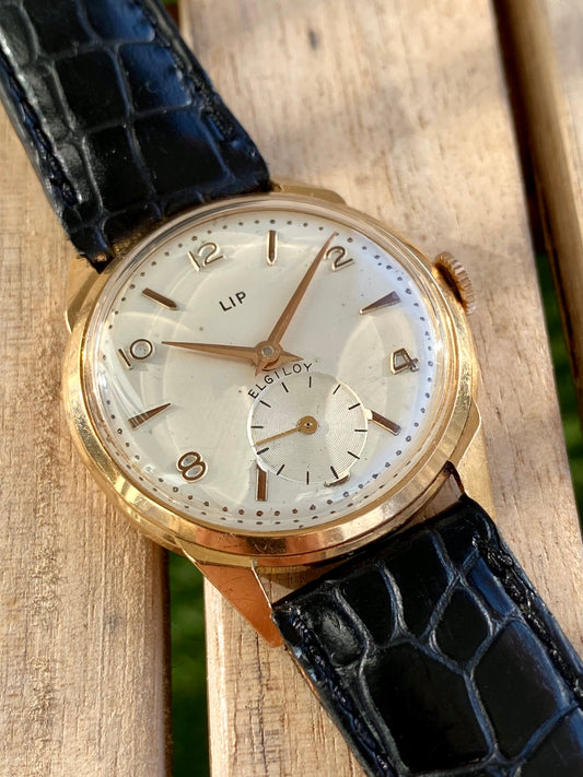 LIP Elgiloy Or Rose 18k 750/1000 R25 Montre Vintage Mécanique 1950