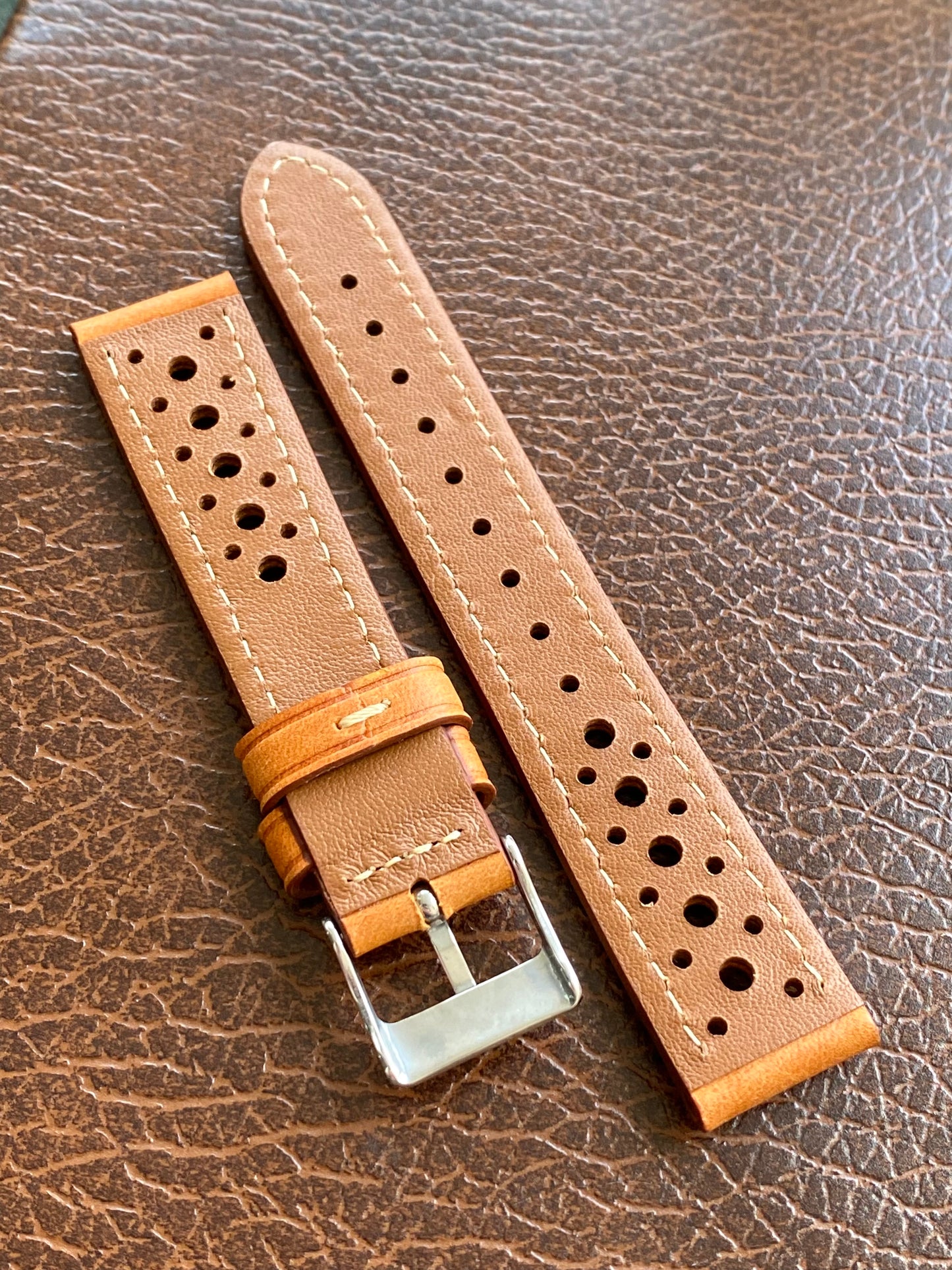 Bracelet de Montre Vintage - BRUN Rallye Sport 18mm - Cuir Véritable Ajouré