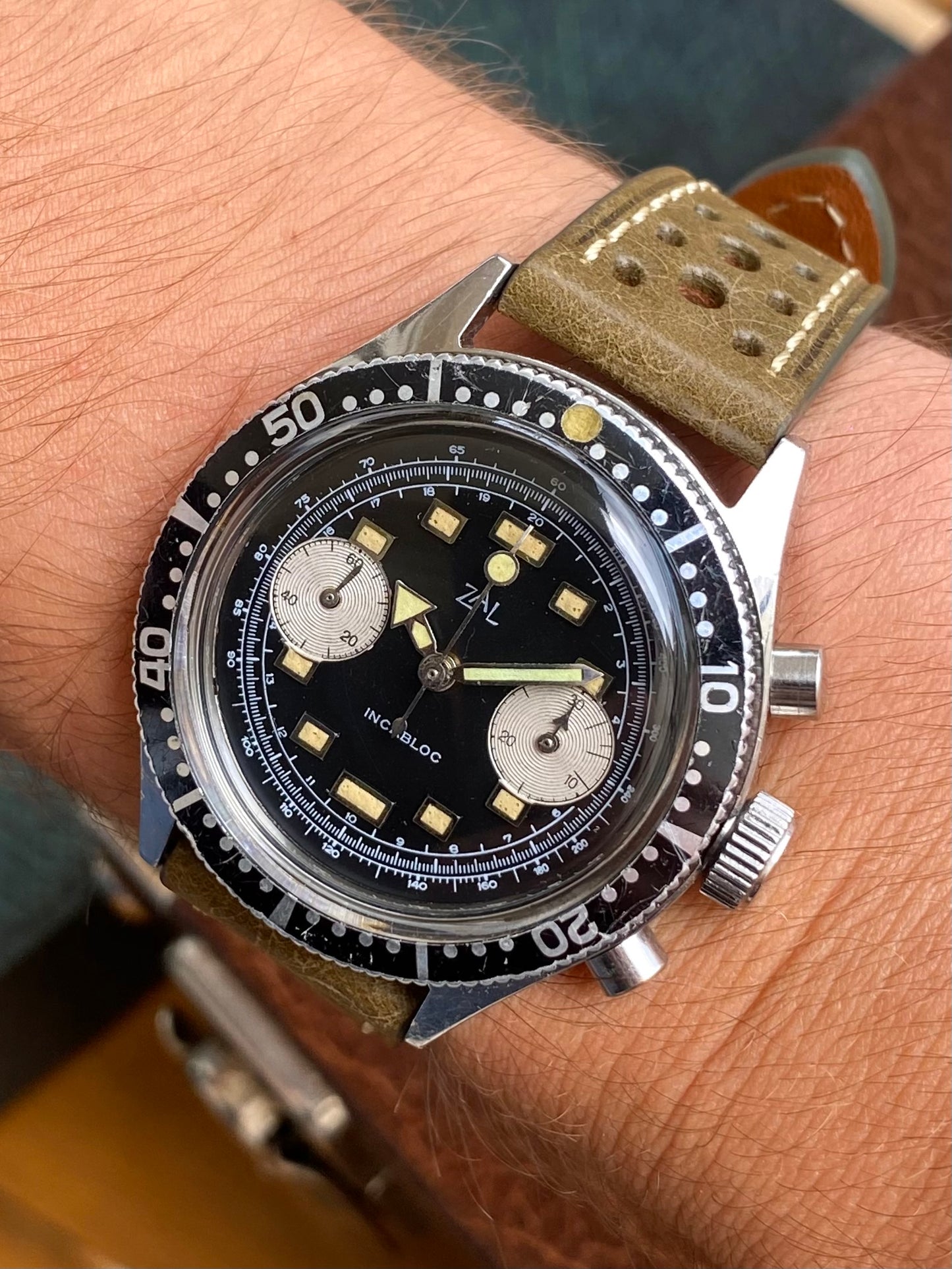 ZAL Chronographe Acier - Plongée Aviation Montre Vintage Mécanique Landeron 49 - 1960
