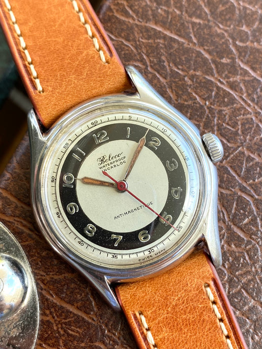Beleco Montre Vintage Suisse Cadran Tuxedo - Mouvement mécanique 1940