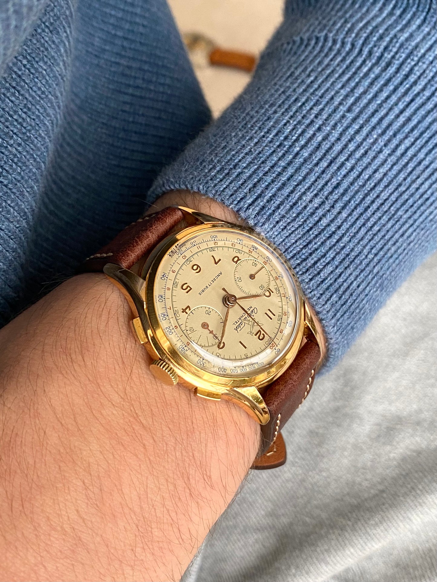 AéroWatch Montre Vintage Chronographe Suisse Plaqué Or - Mecanique Landeron 48 - 1950