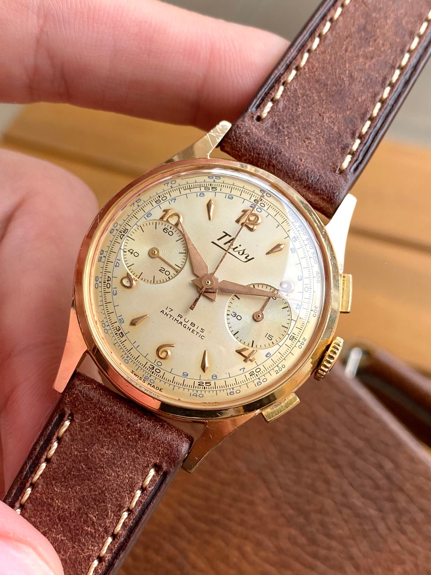 Thisy Montre Chronographe Suisse Plaqué Or Vintage Landeron 248 - 1960