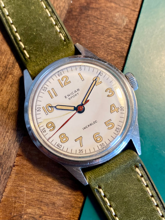 Enicar Sport Militaire Cadran Émail Montre Vintage AS1188 Mécanique 1940