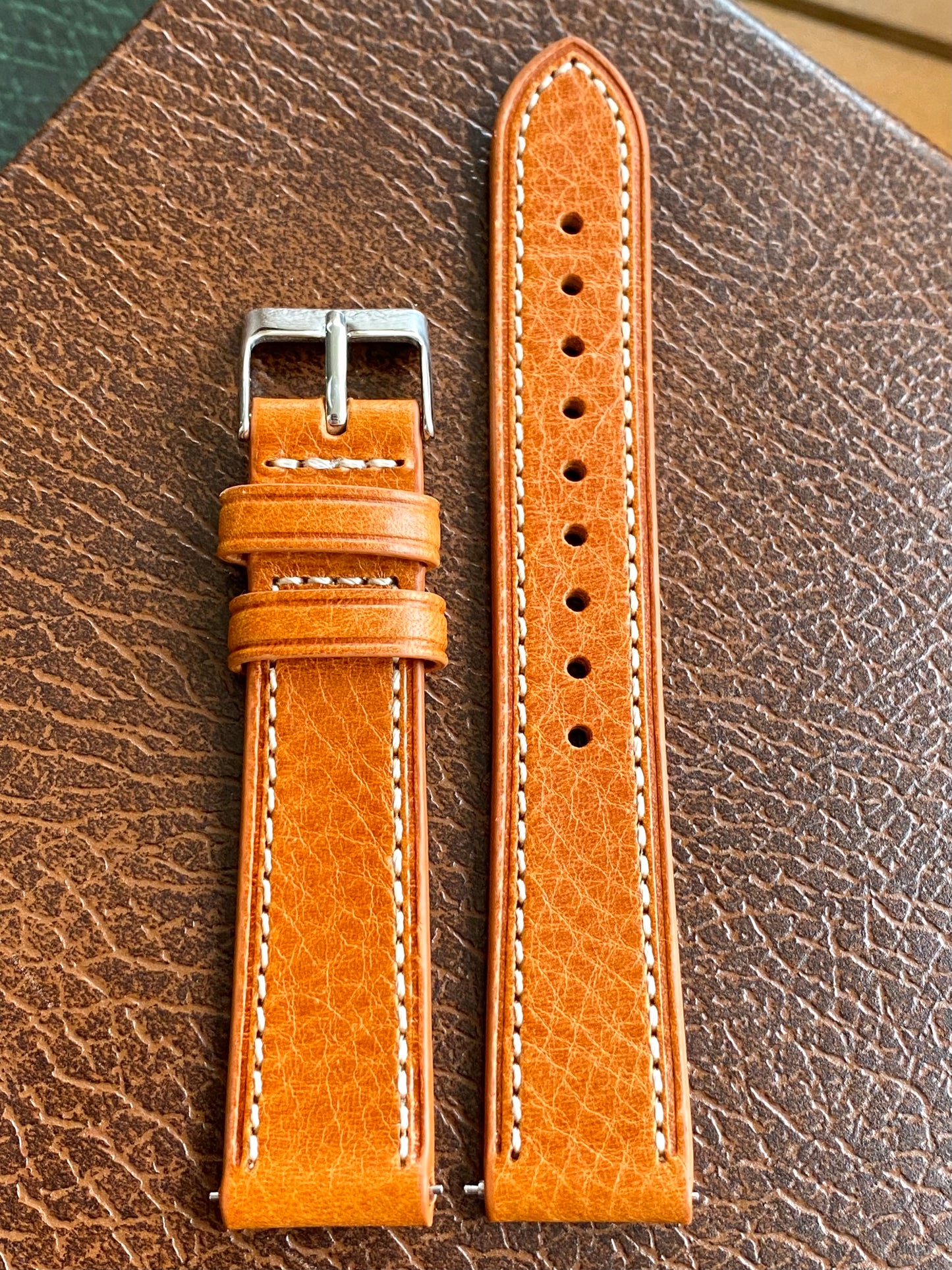 Bracelet de Montre Vintage - ORANGE 18mm - Cuir Véritable de Haute Qualité