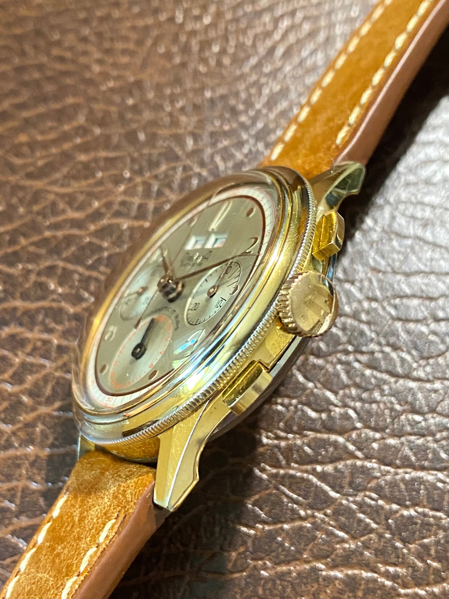 Dreffa Genève Chronographe Triple Date Calendar Landeron 59 - Lunette Tourante - Montre Vintage Plaqué Or 1950