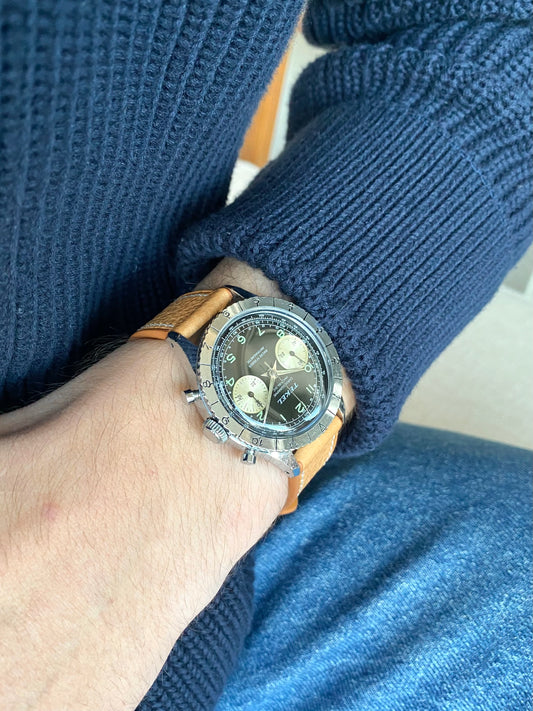 Montre Chronographe Aviation TEKEL - Montre Vintage Mécanique Landeron 248 - Cadran Noir Jumbo- 1960