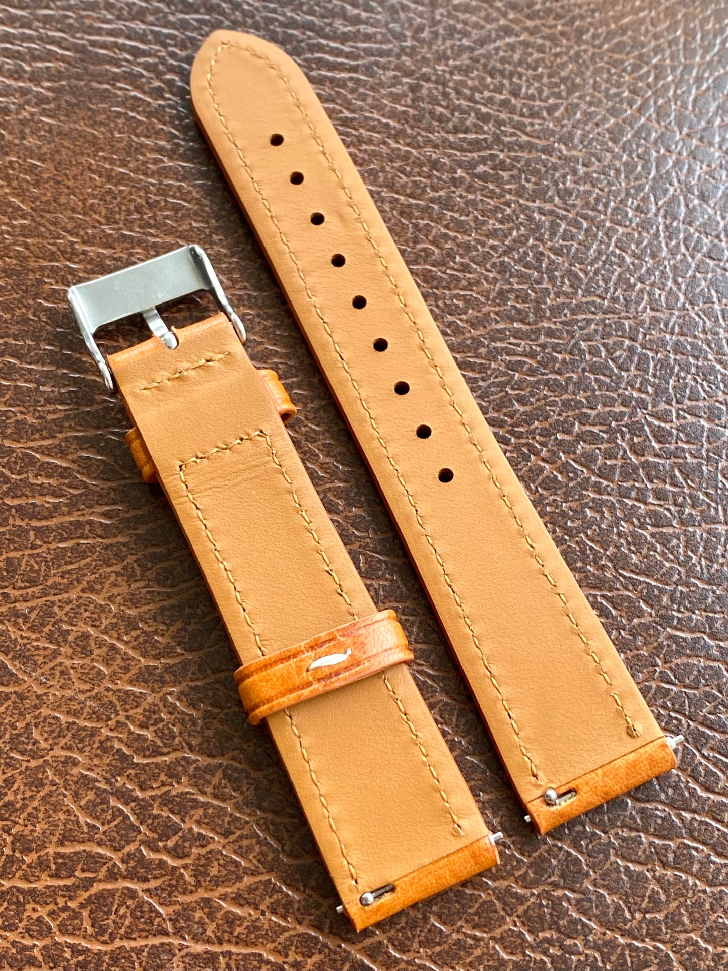Bracelet de Montre Vintage - ORANGE 18mm - Cuir Véritable de Haute Qualité