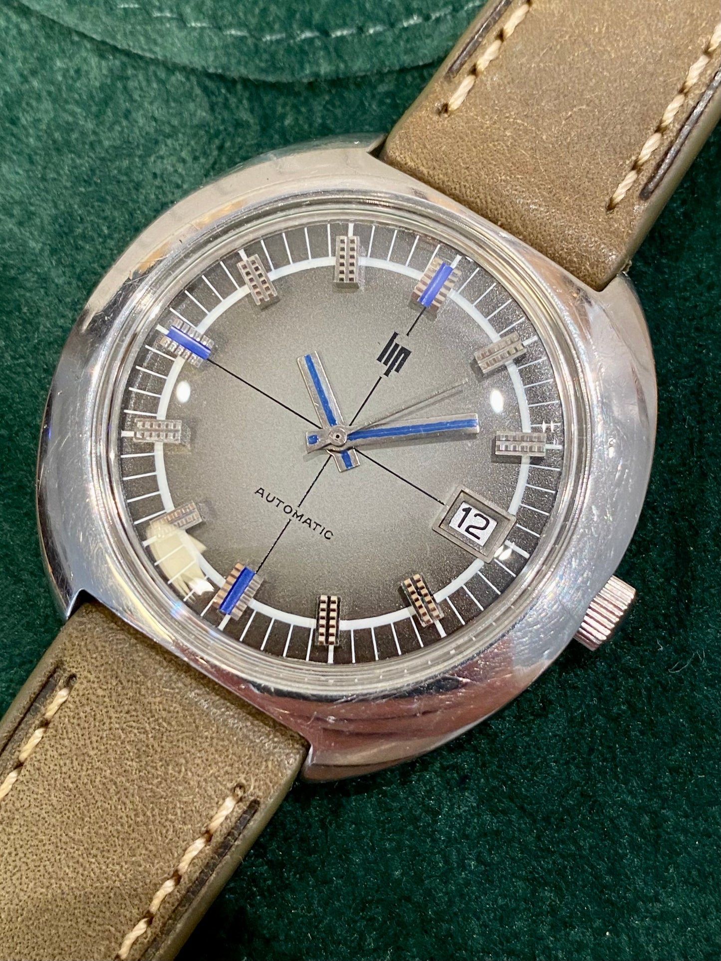 LIP Automatic Indexs Bleus Oversize Montre Vintage Mécanique 1970