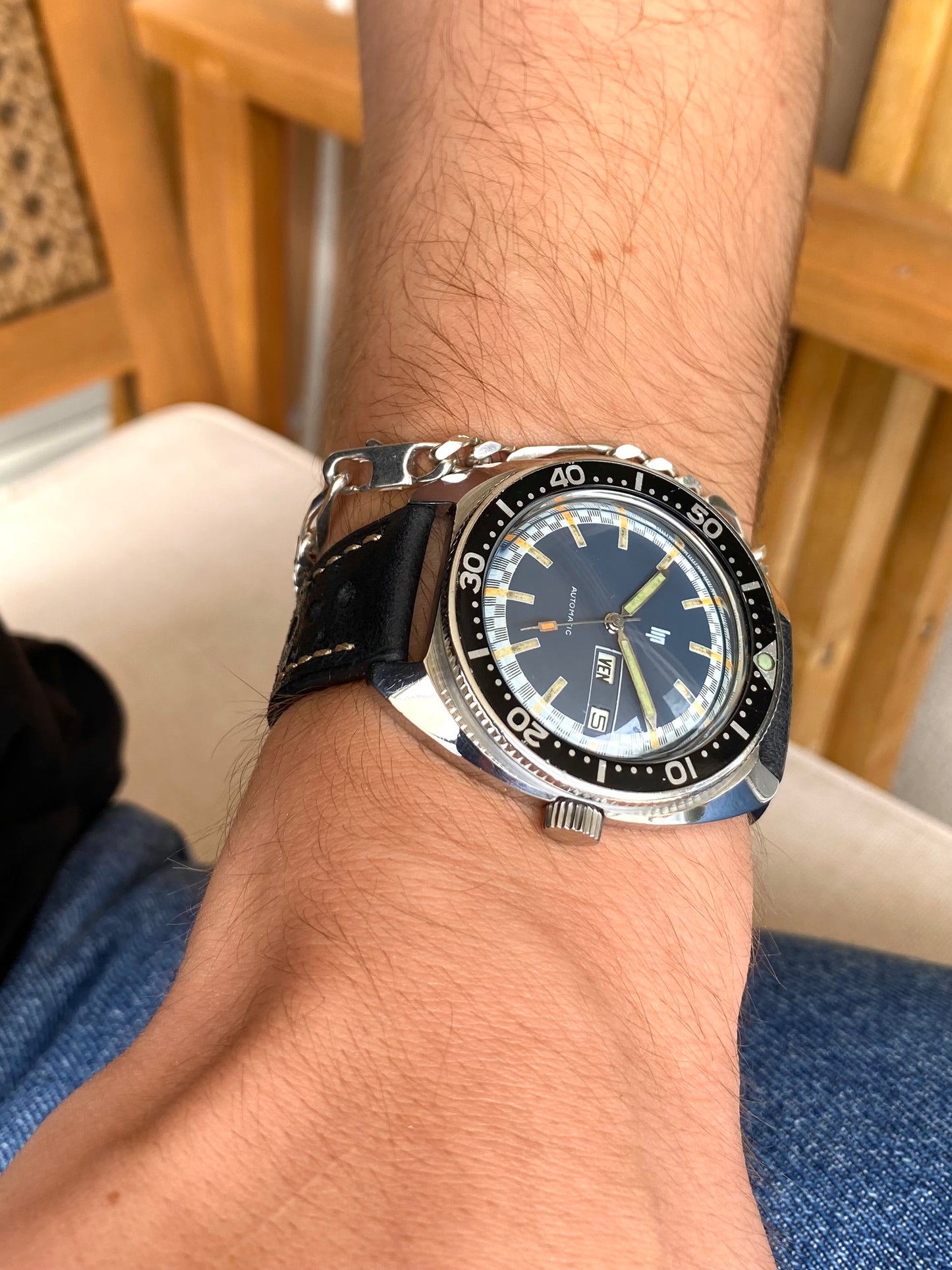 LIP France Automatic Diver Jour-Date - Montre Vintage Mécanique Plongée PUW1463 - 1960