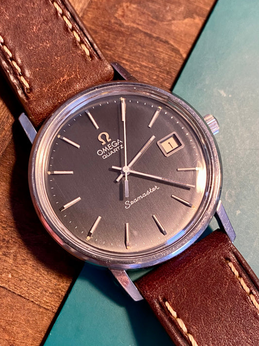 Omega Seamaster Quartz Cal.1342 Réf.196.0079 Montre Vintage Cadran Noir 1980