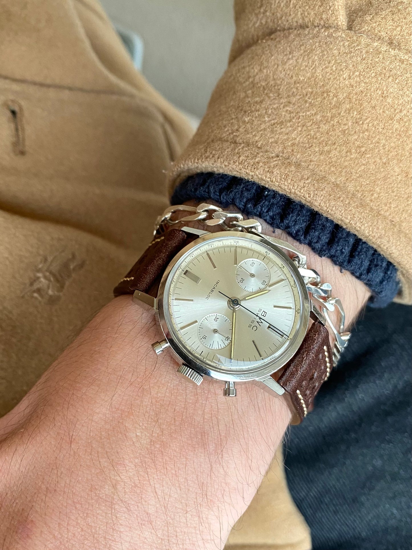 BWC Swiss Montre Vintage Chronographe en Acier - Landeron 248 - 1960