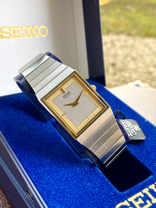Seiko Quartz Rectangulaire NOS - New Old Stock Neuve - Montre Vintage 6530-6190 Or Acier + Boîte - 1980