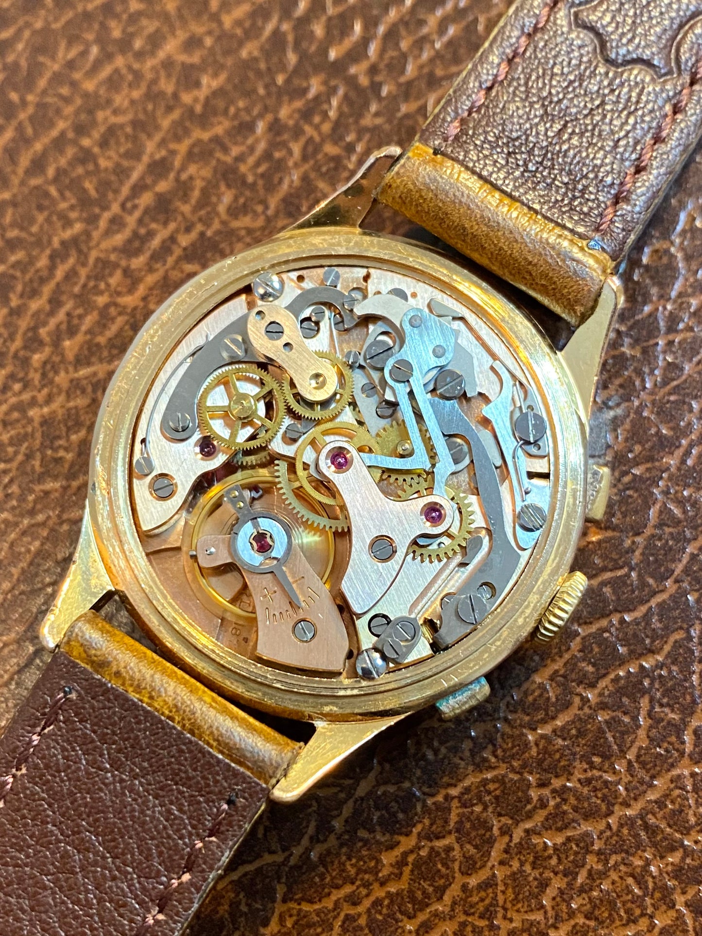 Elgé Ébauche Suisse Chronographe - Montre Vintage Mécanique Plaqué Or Landeron 187 - 1960