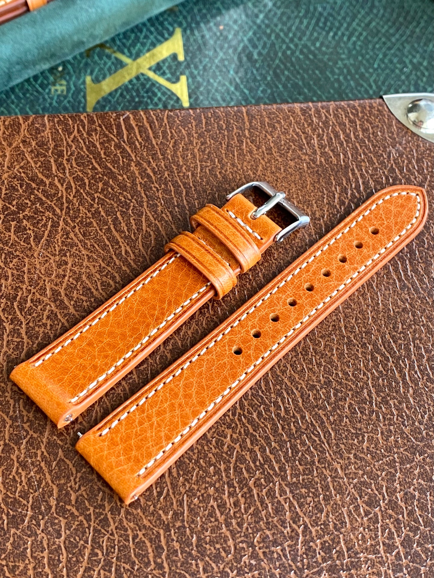 Bracelet de Montre Vintage - ORANGE 18mm - Cuir Véritable de Haute Qualité