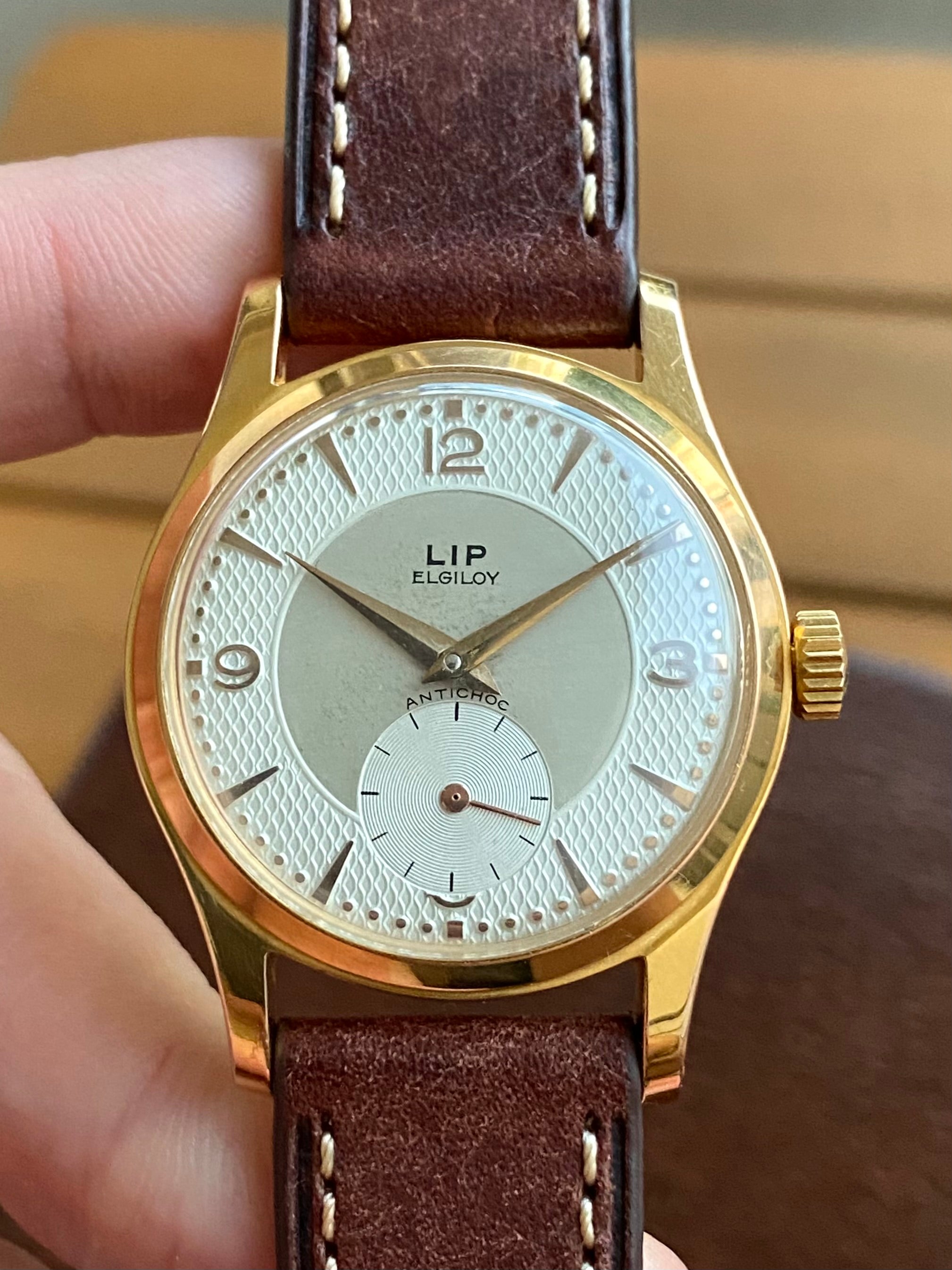 Montre Lip Elgiloy Parechoc Art Déco - Mécanique Manuelle, Plaqué Or, Vintage