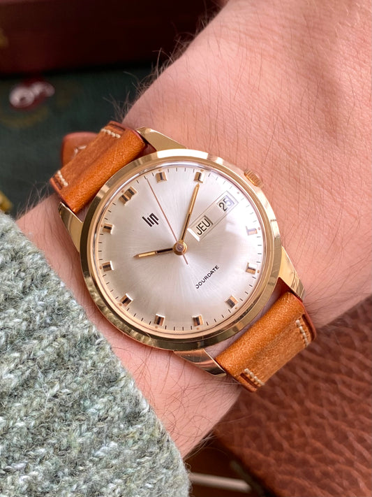 LIP France Jour-Date Plaqué Or R556 - Montre Vintage Mécanique 1960
