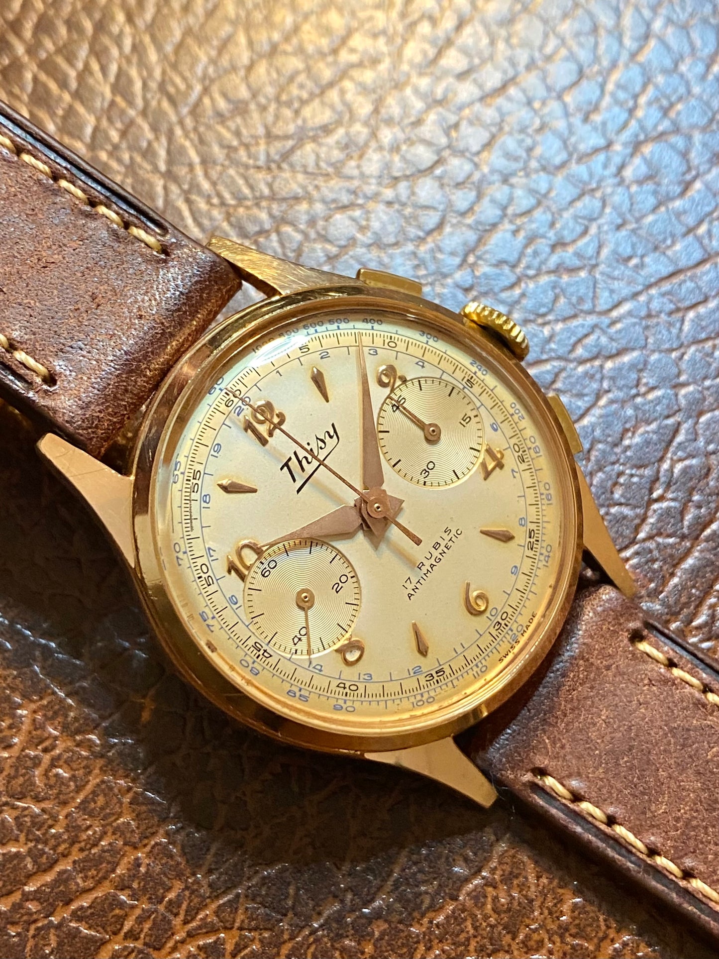 Thisy Montre Chronographe Suisse Plaqué Or Vintage Landeron 248 - 1960