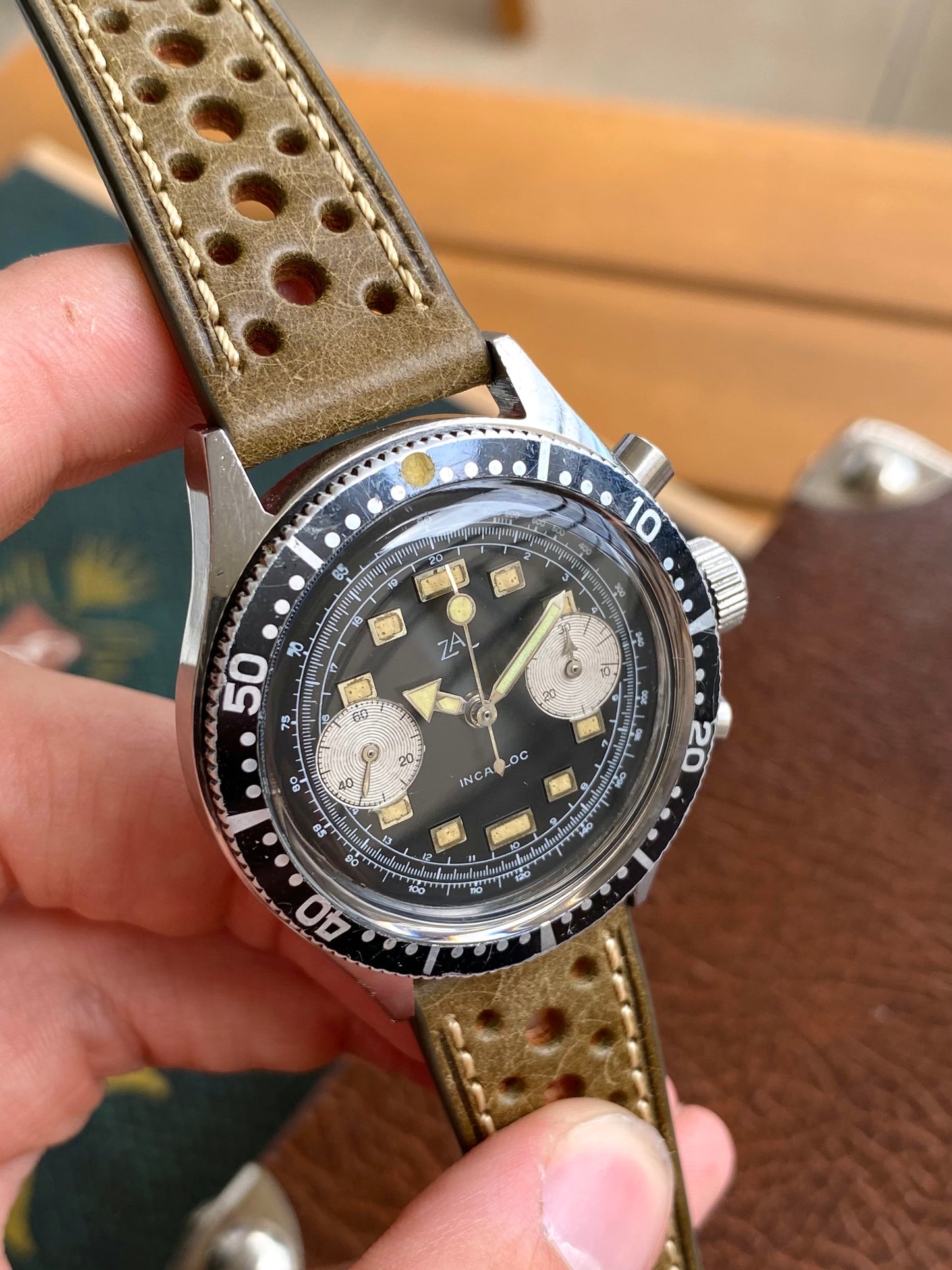 ZAL Chronographe Acier - Plongée Aviation Montre Vintage Mécanique Landeron 49 - 1960