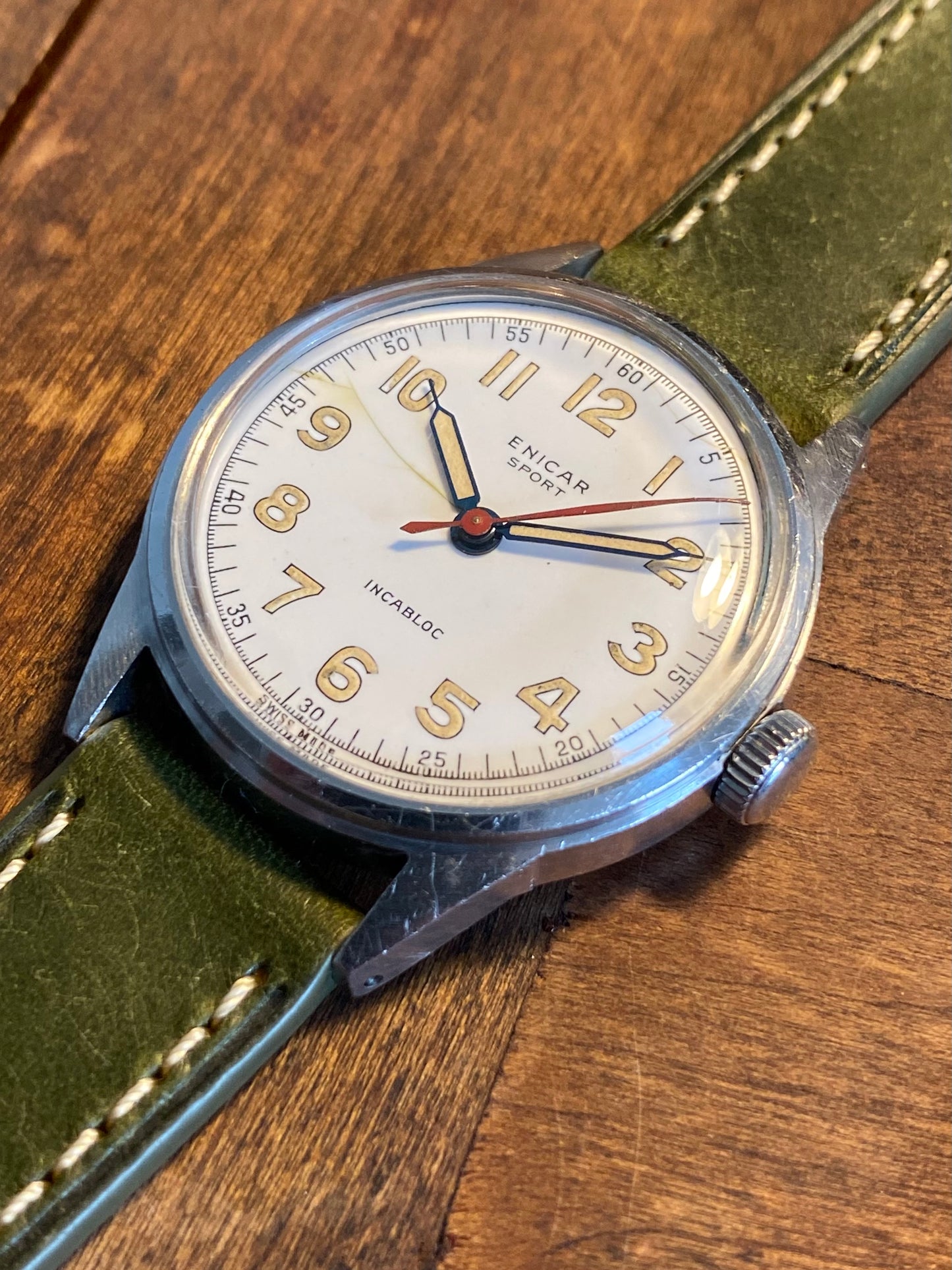 Enicar Sport Militaire Cadran Émail Montre Vintage AS1188 Mécanique 1940