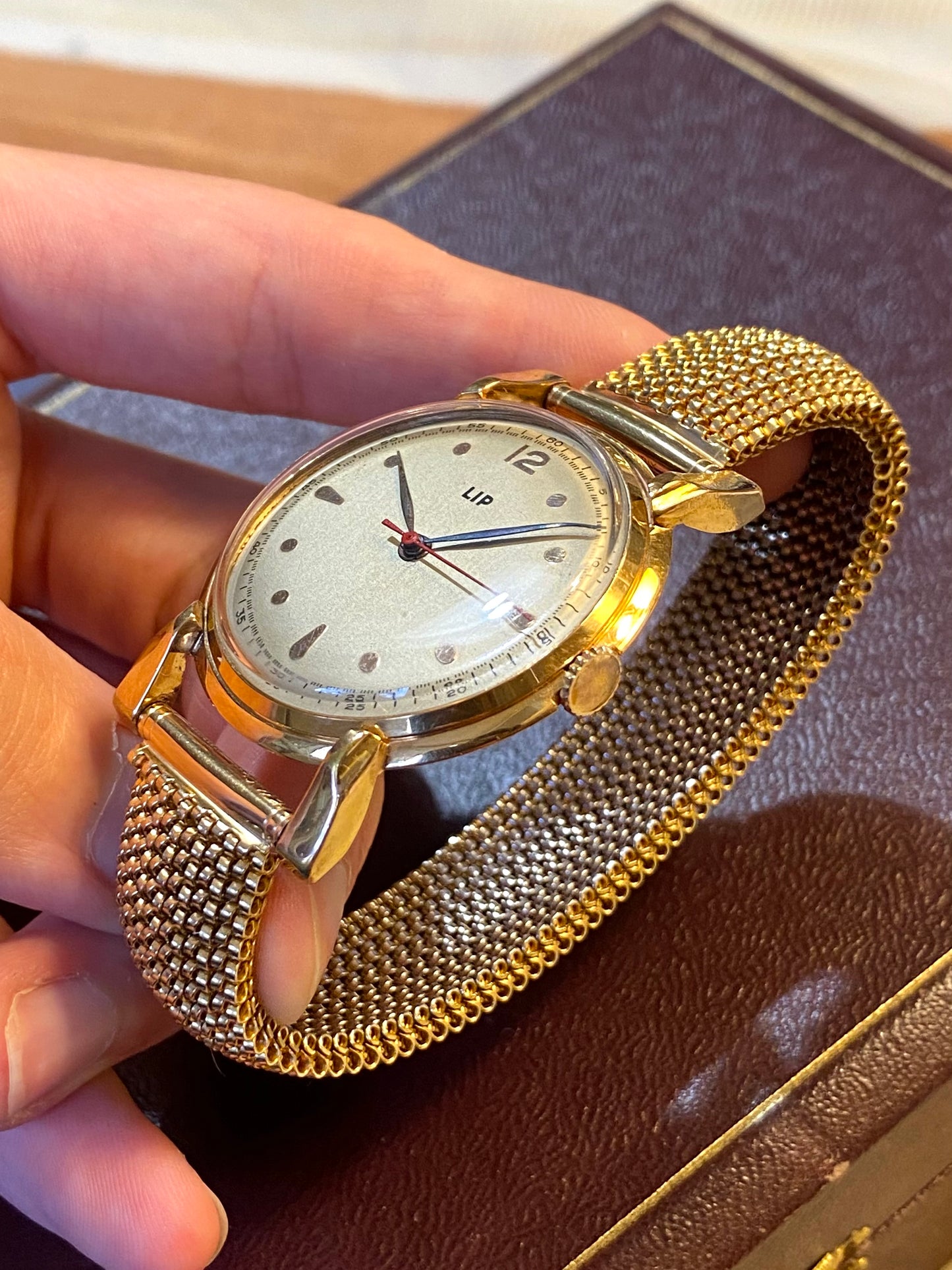 LIP Jumbo Size Montre Vintage Mécanique Plaqué Or R25 1960