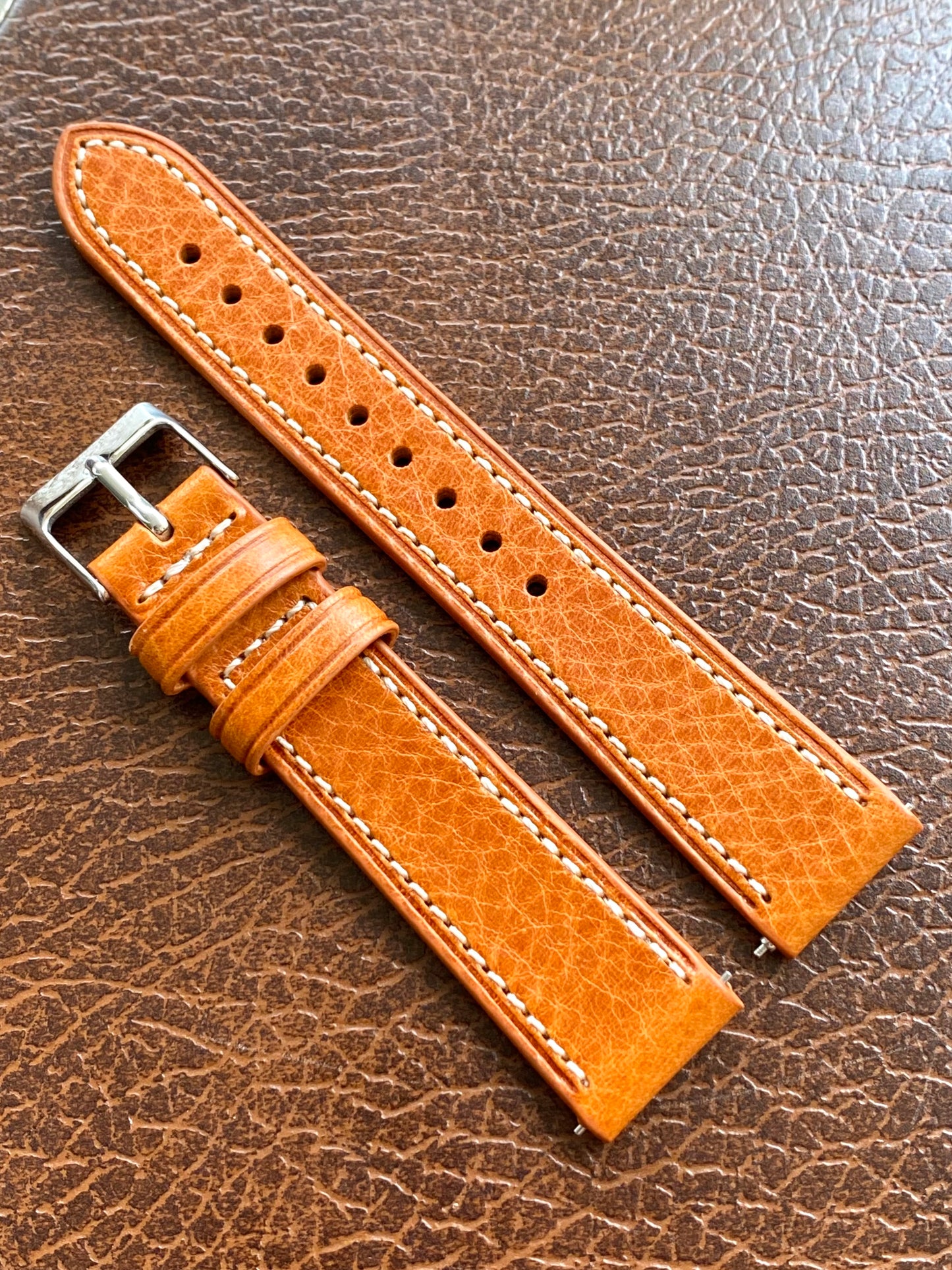 Bracelet de Montre Vintage - ORANGE 18mm - Cuir Véritable de Haute Qualité